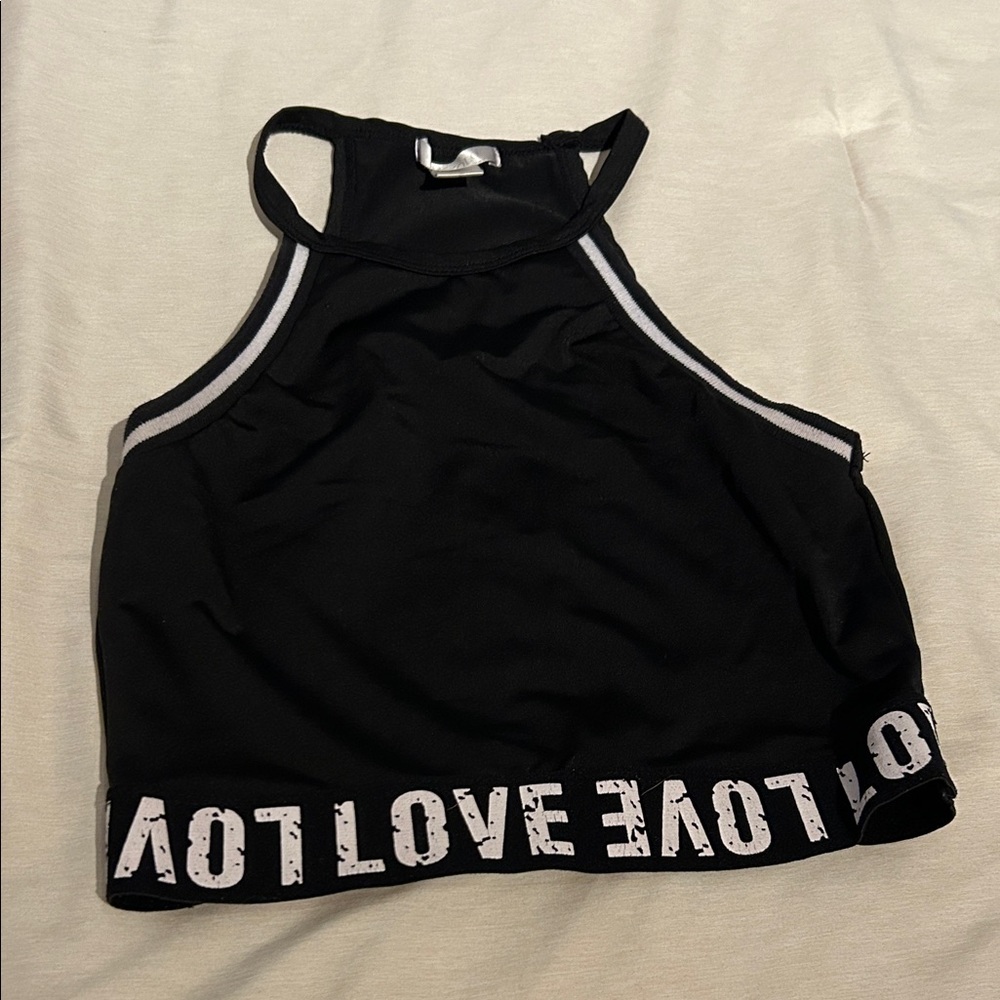 Black Racerback Crop Top with Love Band